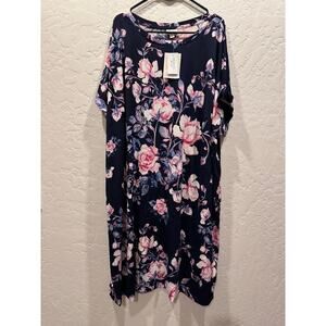 Lularoe Chelsea T-Shirt Dress Knee Length, Rolled Sleeve, Blue Floral, 3x NWT